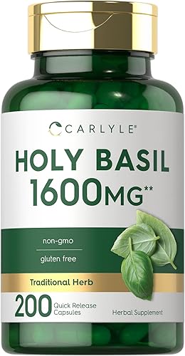 Carlyle Cápsulas de albahaca sagrada de 1600 mg | 200 unidades | Extracto de hoja de albahaca sagrada Tulsi | Suplemento de hierbas | Sin OMG, sin