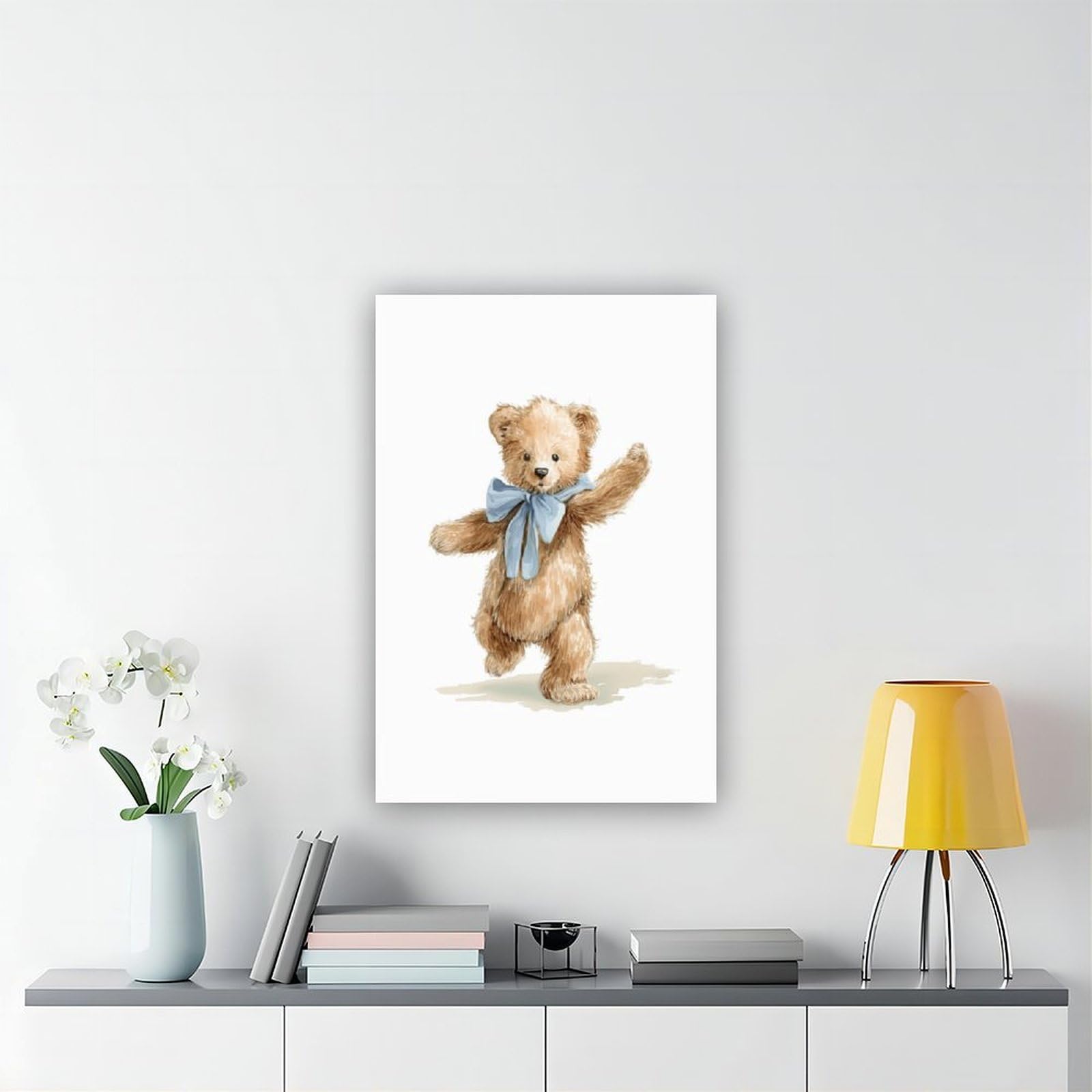 Leinwandposter mit laufendem Teddybär, Schlafzimmer, Landschaft, Büro, Raumdekoration, Geschenk, 61 x 91,4 cm (L x B)