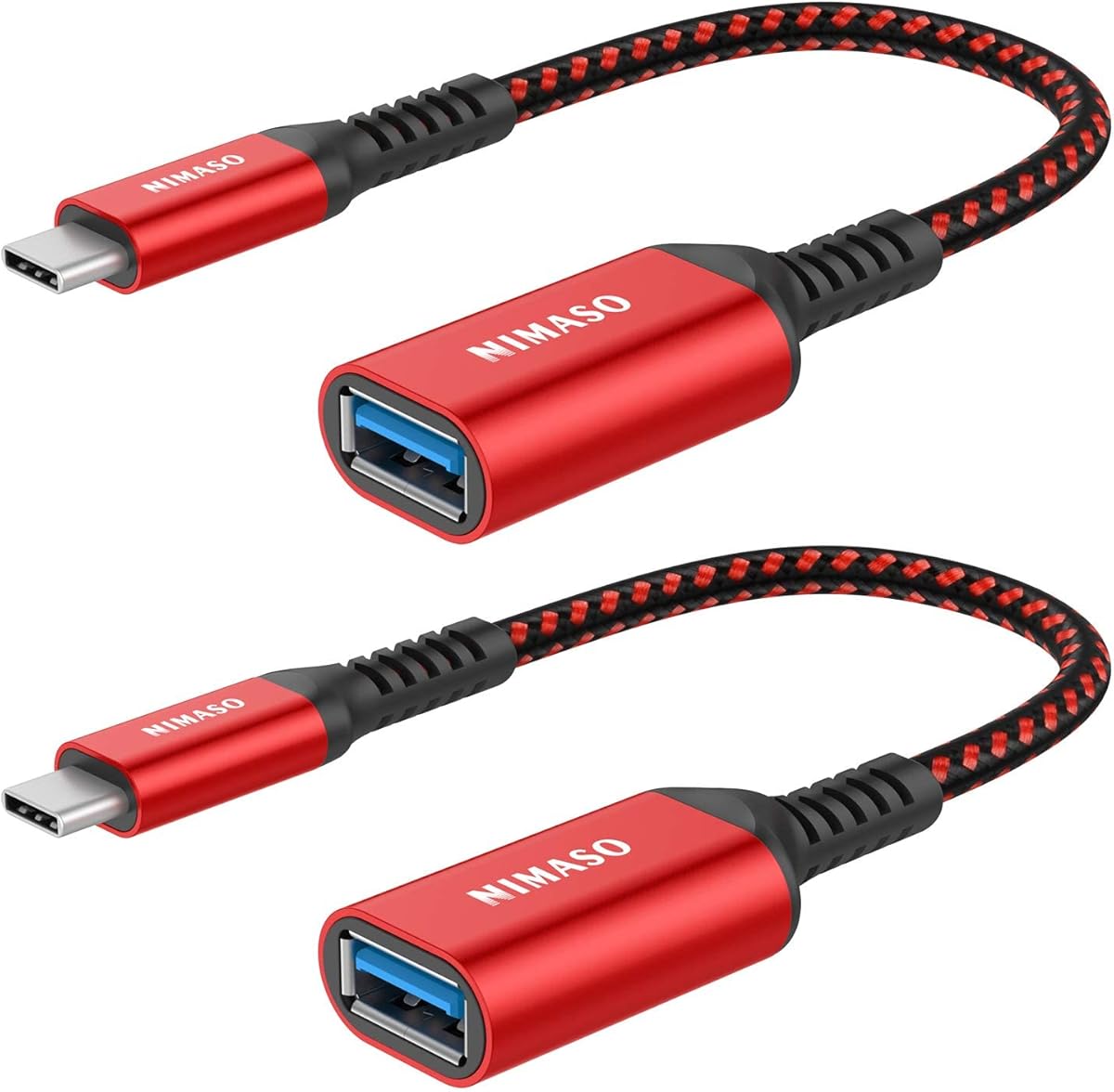NIMASO USB C to USB 3.1 Adapter 2 Pack, OTG Cable Type C Male to USB Female OTG Adapter Compatible with iPhone 15/15 Pro/15 Plus/15 Pro Max, MacBook Pro, iPad, Samsung Galaxy, Huawei,Google Pixel-Red