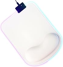 RGB Mouse Pad with Wrist Support, LED Mouse Pad with 13 Lighting Modes, Anti-Slip Rubber Base, Pain Relief Computer Ergonomic Mouse Pad for Gaming, Office, Home, 11.8 x 8.5 in (White)