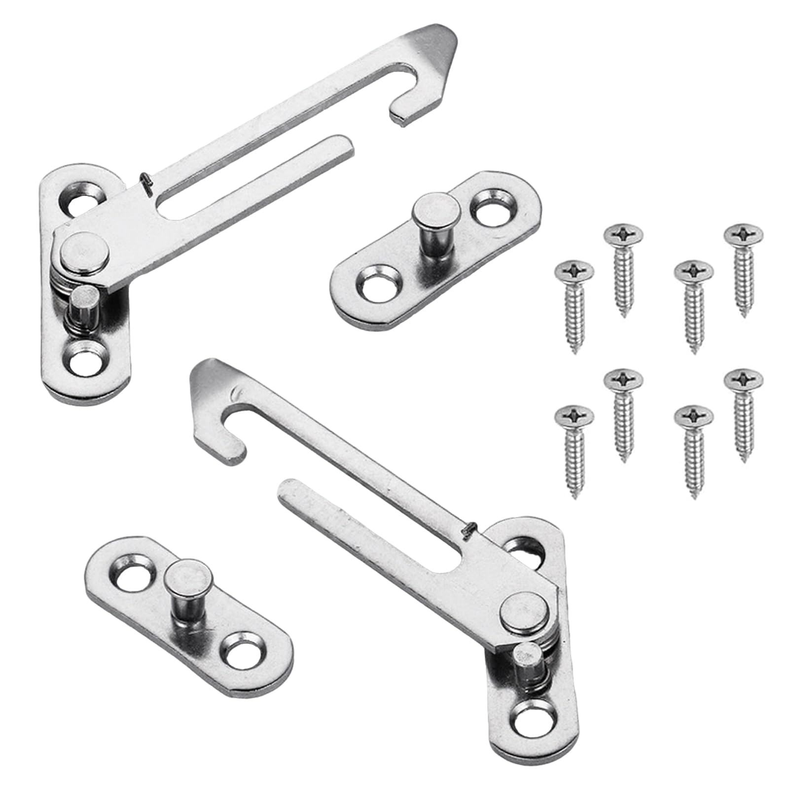 2 Pcs Window Restrictors Locks, Stainless Steel Child Security Restrictor Hook with Screws, Left Right Handed Easy Install Silver Safety Catch Suitable for Home School Kindergarten Upvc Windows
