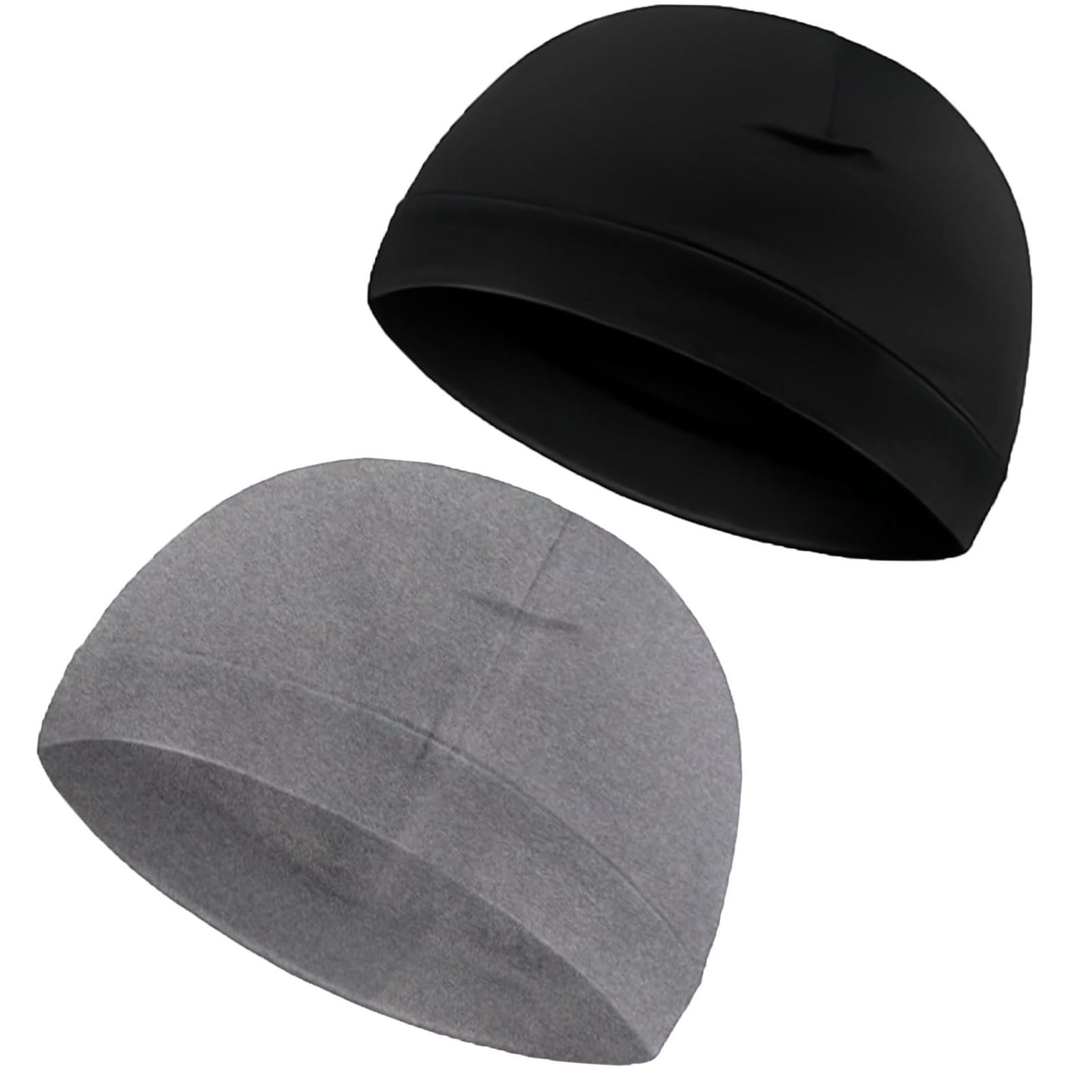 Makoto Nobu Unisex Black,Grey 2 Packs Skull Caps,Cotton Beanie Hat,Skull Cap Cycling Helmet Liner For Adults Women And Men Elastic Size Universal