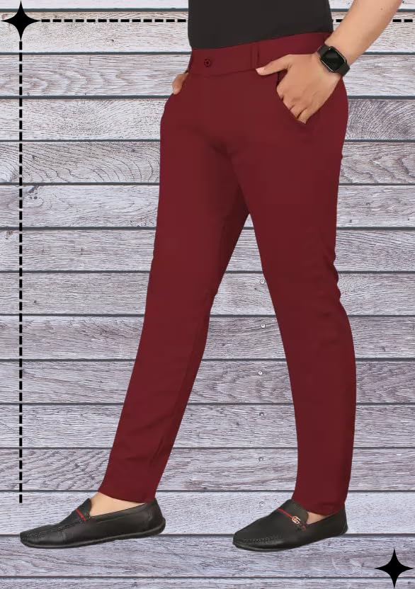 Image of Men's Lycra Stretch Casual Pants Slim Fit Comfortable Trousers Daily Use Solid Pants for Men TS K003 Parent