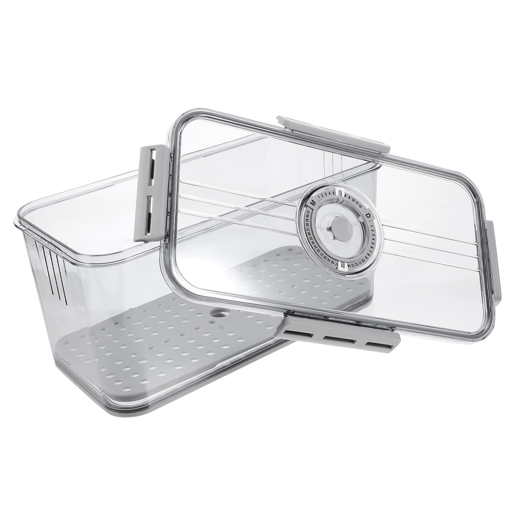 BESPORTBLE Caja Hermética para Pan con Temporizador y Tapa Transparente Contenedor de Almacenamiento para Alimentos Frescos con Cierre de Lados y Base con Drenaje para Cocina y Refrigerador