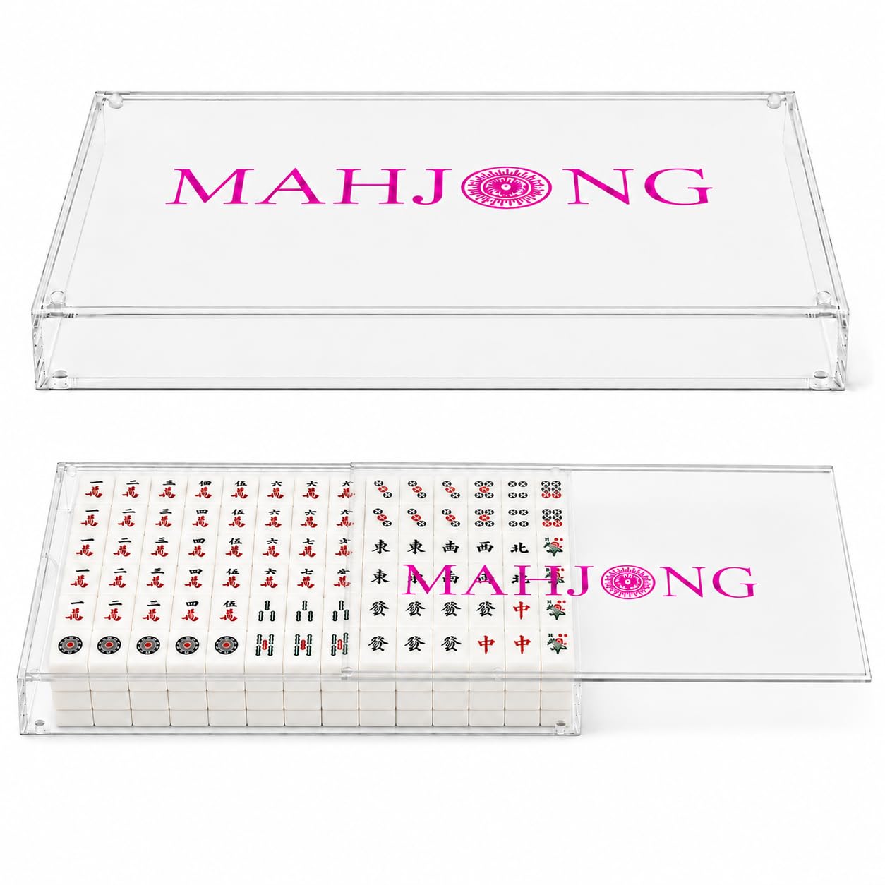 Photo 1 of ***HAS SCRATCHES*** XIEJ 1 Pcs Empty Acrylic Mahjong Case,OMM Mahjong Tiles Storage-12.4in×9.65in×2.17in Transparent Mahjong Card Display Box for Mahjong Game Set Storage