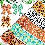 5 Rolls Jungle Safari Animal Wired Edge Ribbons 2.5 Inch Zebra Woodland Animal Burlap Wrapping...