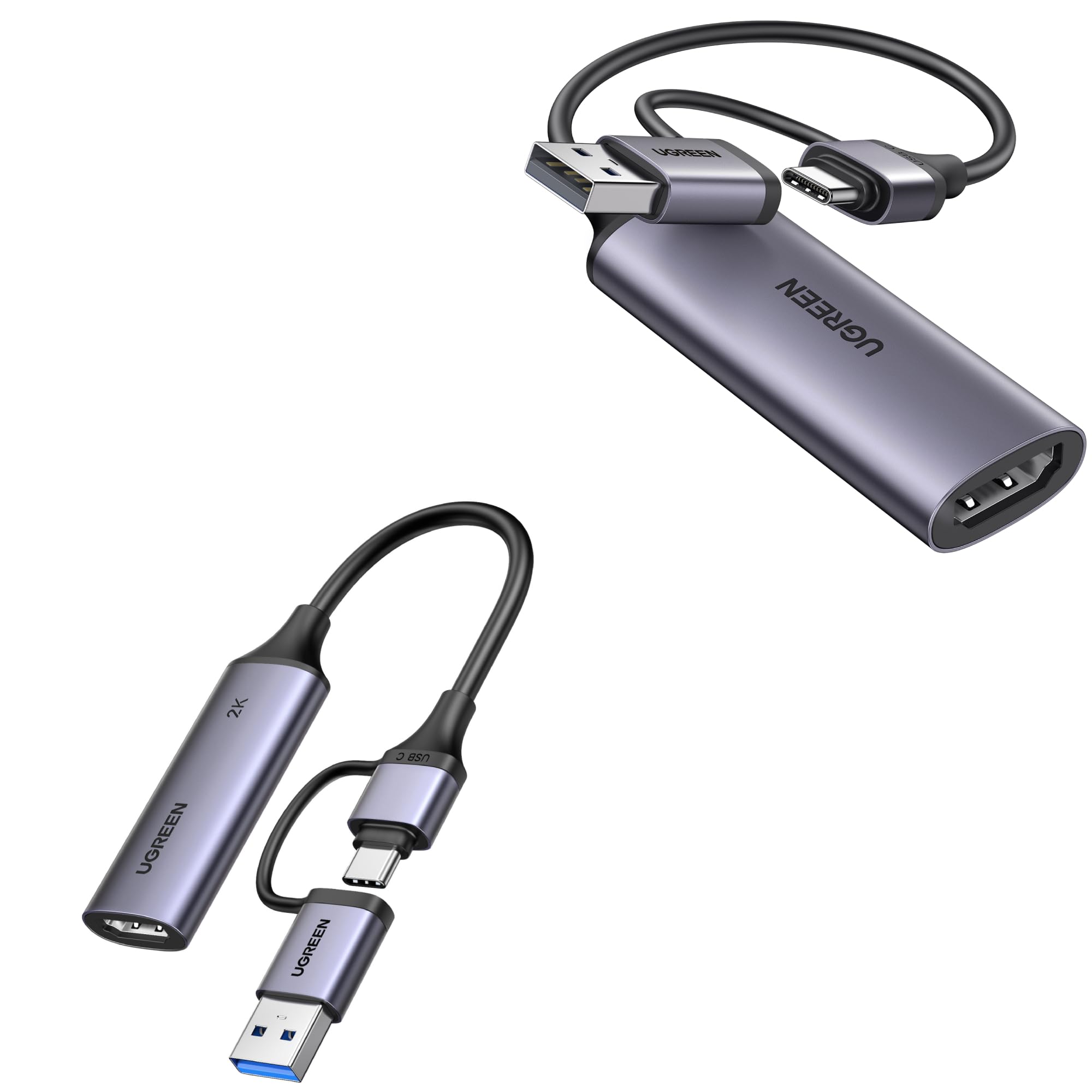 UGREEN Full HD 1080P 60FPS Capture Card HDMI to USB A/Type C Bundle with 2K@30Hz Video Capture Card HDMI to USB 3.0 A and USB C 4K Input