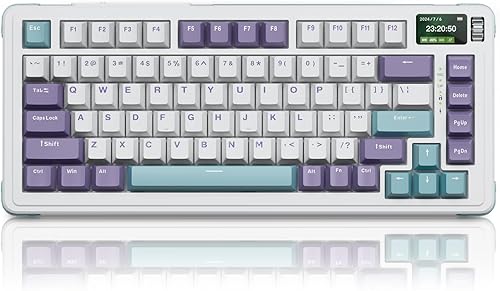 Miniatura 9 de BOYI Teclado mecánico inalámbrico C75 con pantalla, 75% montado en juntas, tres modos Bluetooth 5.02.4GHzpuerto tipo CUSB-A, 81 teclas RGB cremoso