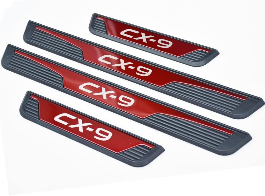 Stainless Door Sill Protector Kick Plate Entry Guard Kit for Mazda CX-9 2017-2023 Interior Accessory (Red)