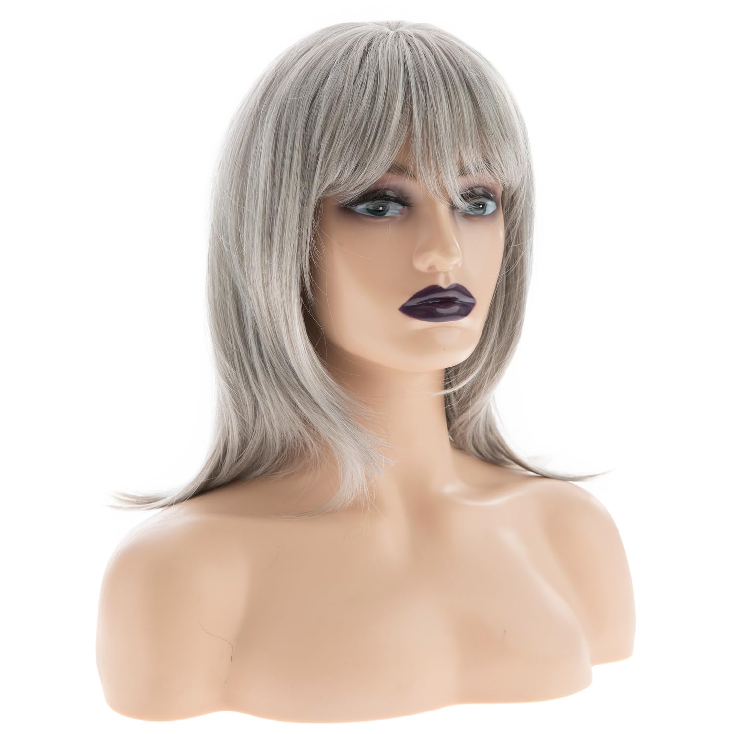 High Quality  GREY long straight Wig w/ bangs Amazon.com : Beweig Long Gray Wigs for Women Natural  main image 2