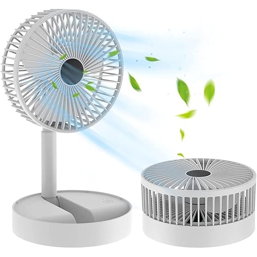 STELA Powerful Rechargeable Fan with Height and 3 speed Adjustable Folding Telescopic Table Fan, Table Fan for Office Desk, Fan for Home,kitchen (white)