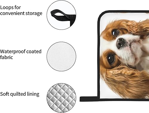 Miniatura 6 de Xsovgoi Cavalier King Charles Spaniel - Juego de 4 manoplas para horno y ollas para perros, resistentes al calor, con capa interior de algodón
