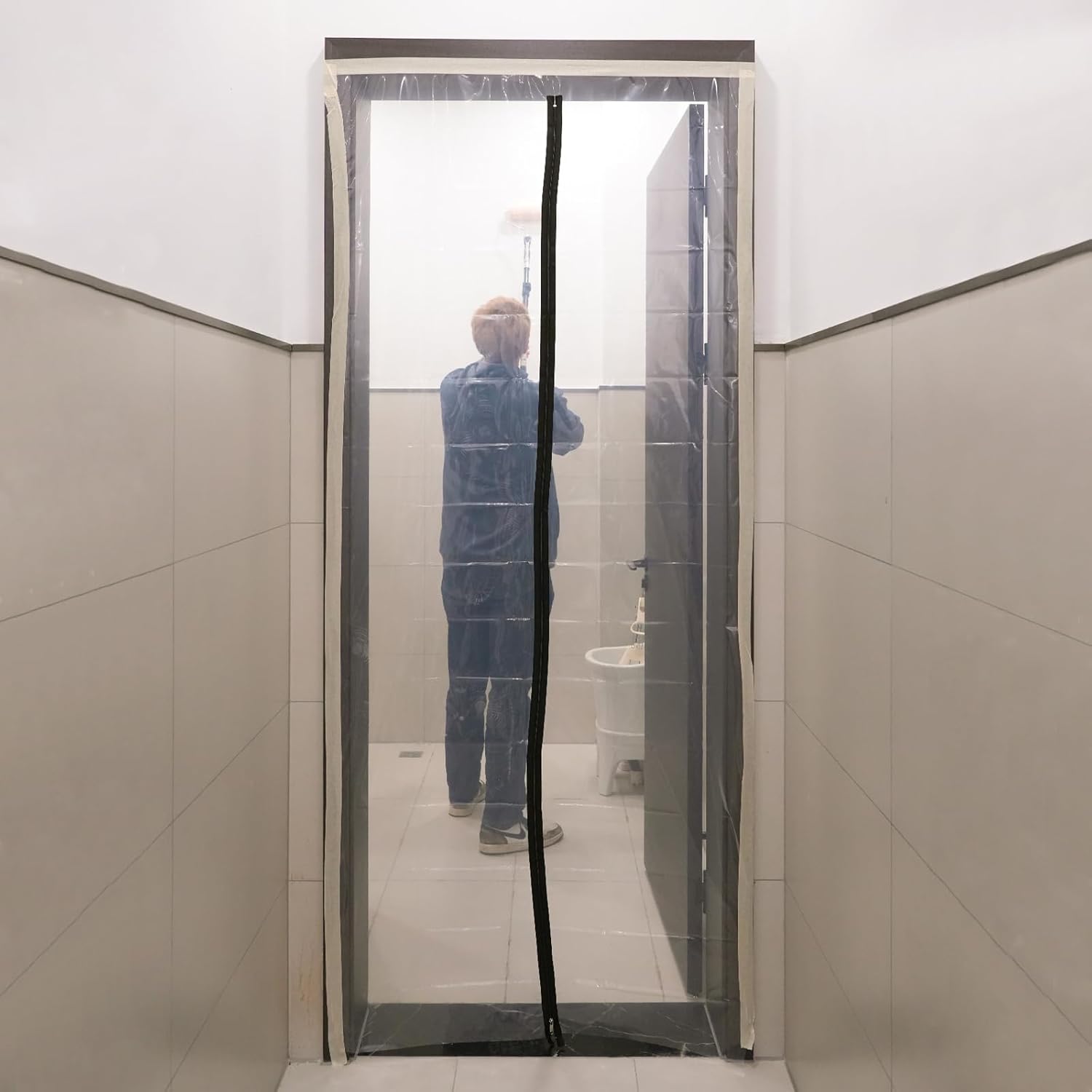 ROLLINGDOG Plastic Zipper Door Sheet with Zip Cut to Size Dust Protection Wall 4ft x 7ft Straight shape