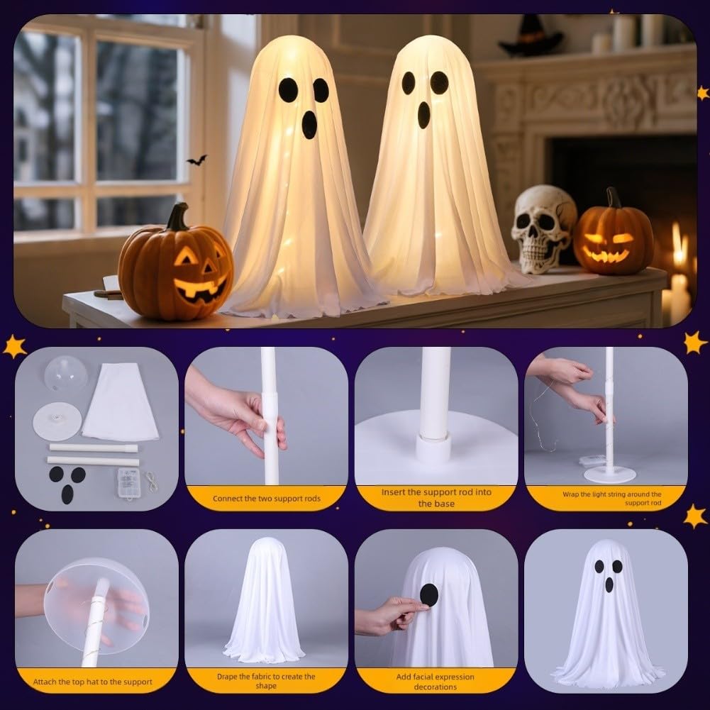 Halloween LED duch do dekoracji na zewnątrz, 8 trybów, biały