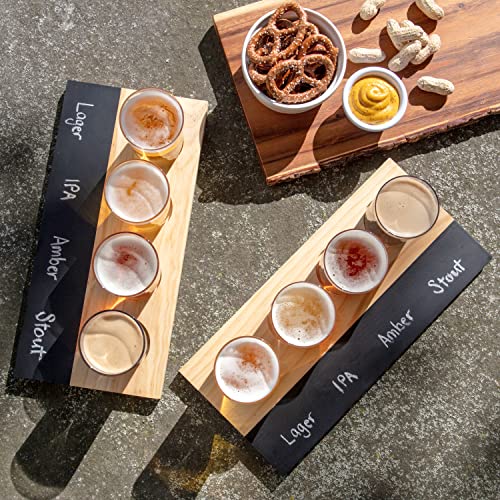 Beer Tasting Flight Sampler Set - 2 Pack Includes Eight 6 Oz Pilsner Craft Brew Glasses & 2 Wooden Paddles W Chalkboards - Perfect For Hosting Parties, Game Nights And Great Father's Day Gift For Dad #TOP1