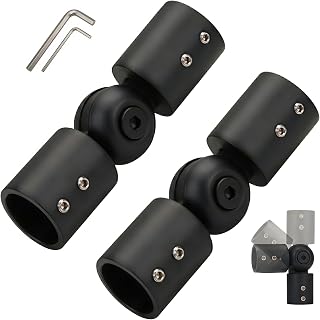 Heavy Duty Adjustable Corner Curtain Rod Connector, 2 Pack Black Metal Hinged Elbow Connector for 1 Inch Bay Window Curtain Rods & Blinds