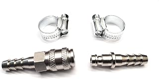 Inline Quick Release Fitting Coupling - Fits 8mm ID Propane or Butane Gas Hoses + 2 Hose Clips