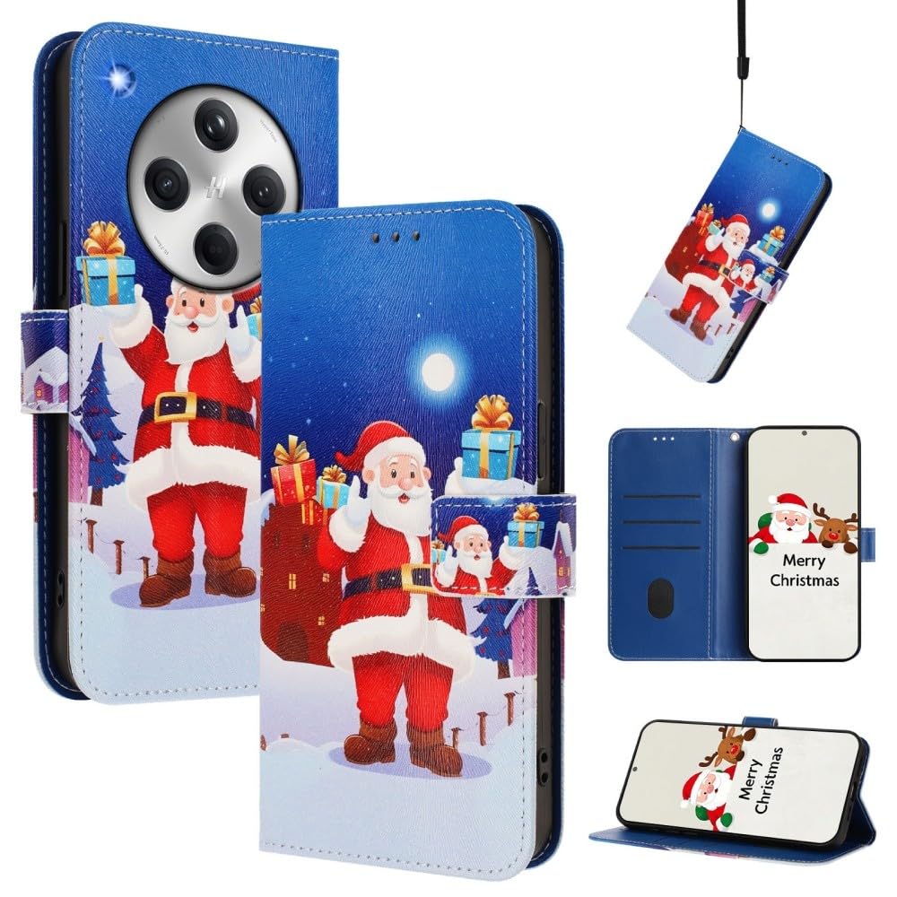 Generic Étui compatible avec Oppo Find X3 Lite (Design : Nuit de Noël) Motif Portefeuille en cuir Étui à rabat