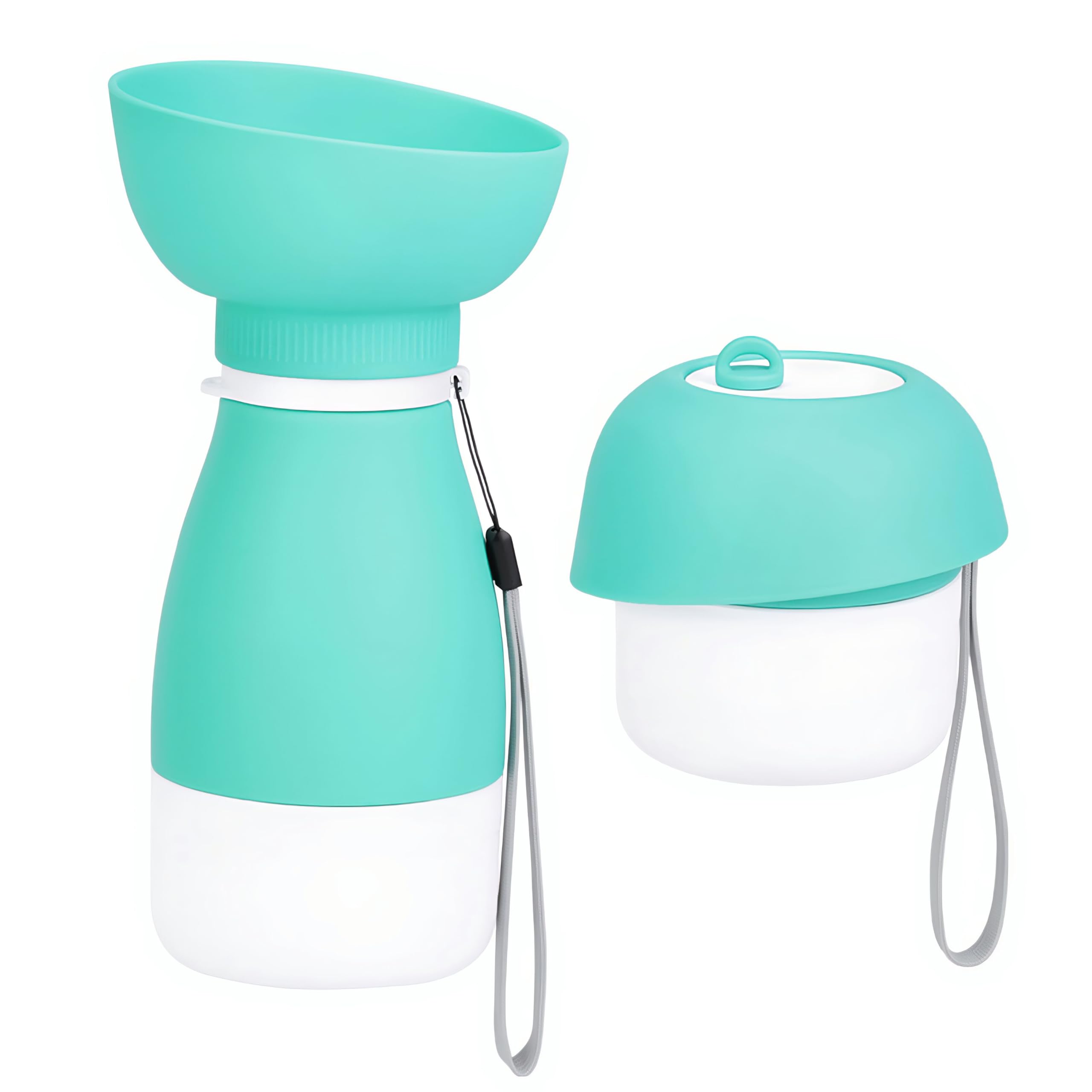 Shiergongli 2-in-1 Foldable Dog Water Bottle & Food Container – 600ml Portable Pet Dispenser with Bowl & Leakproof Valve, BPA-Free Travel Feeder for Puppy, Cat, Small Pets (Green, 600ml+260ml)