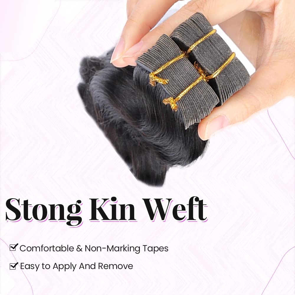 Body Wave Tape In Hair Extensions Human Hair for Women 12 Inch Loose Curly Natural Wavy Tape On Hair Double Side Remy Hair Skin Weft Tape Ins 40pcs 100 Gram/Pack Virgin Human Hair