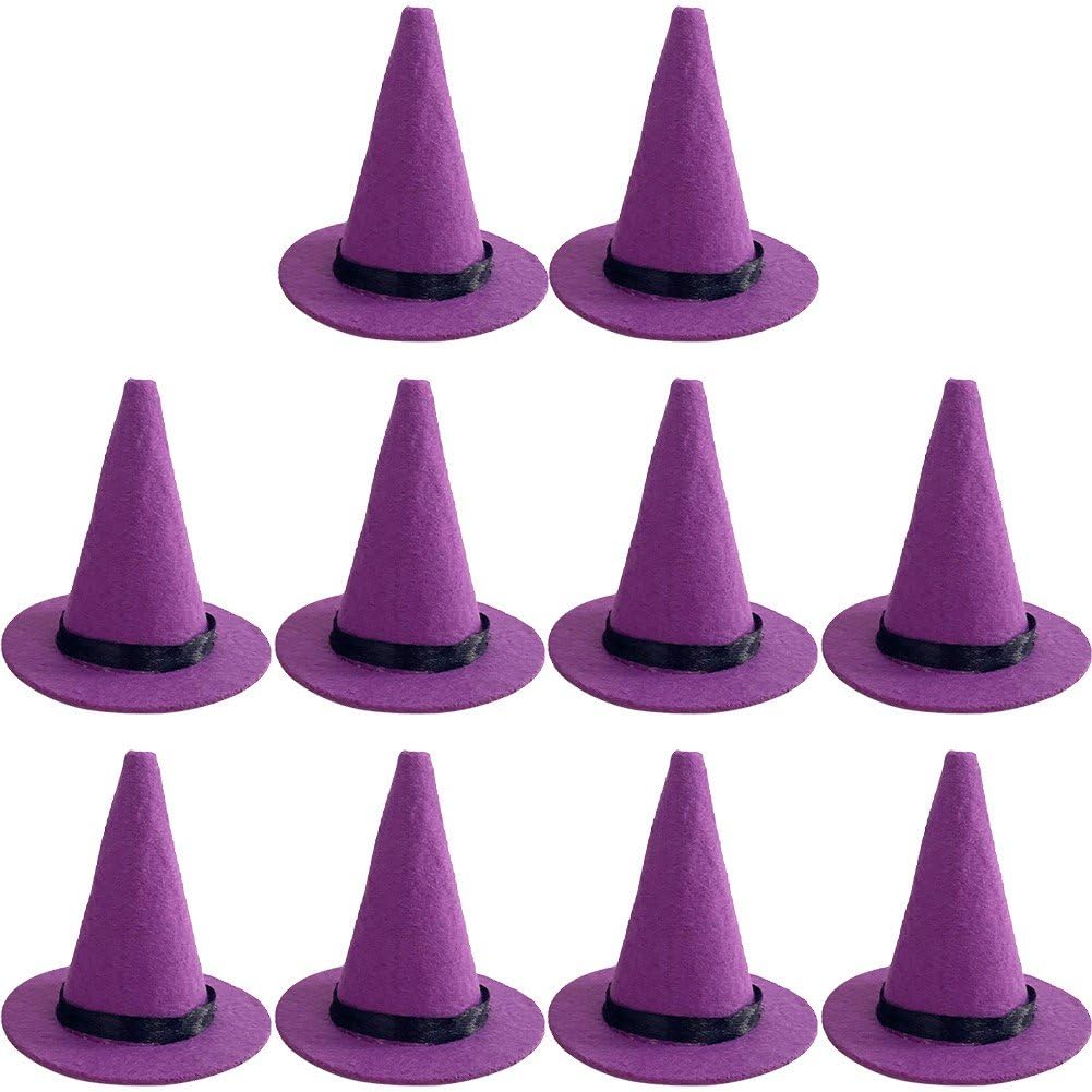 Vbsqic 10pcs Miniature Witch Hat Tiny Witch Hats Halloween Wine Bottle Hat Felt Witch Hats for DIY Props Party Decoration Halloween Wine Bottle Covers