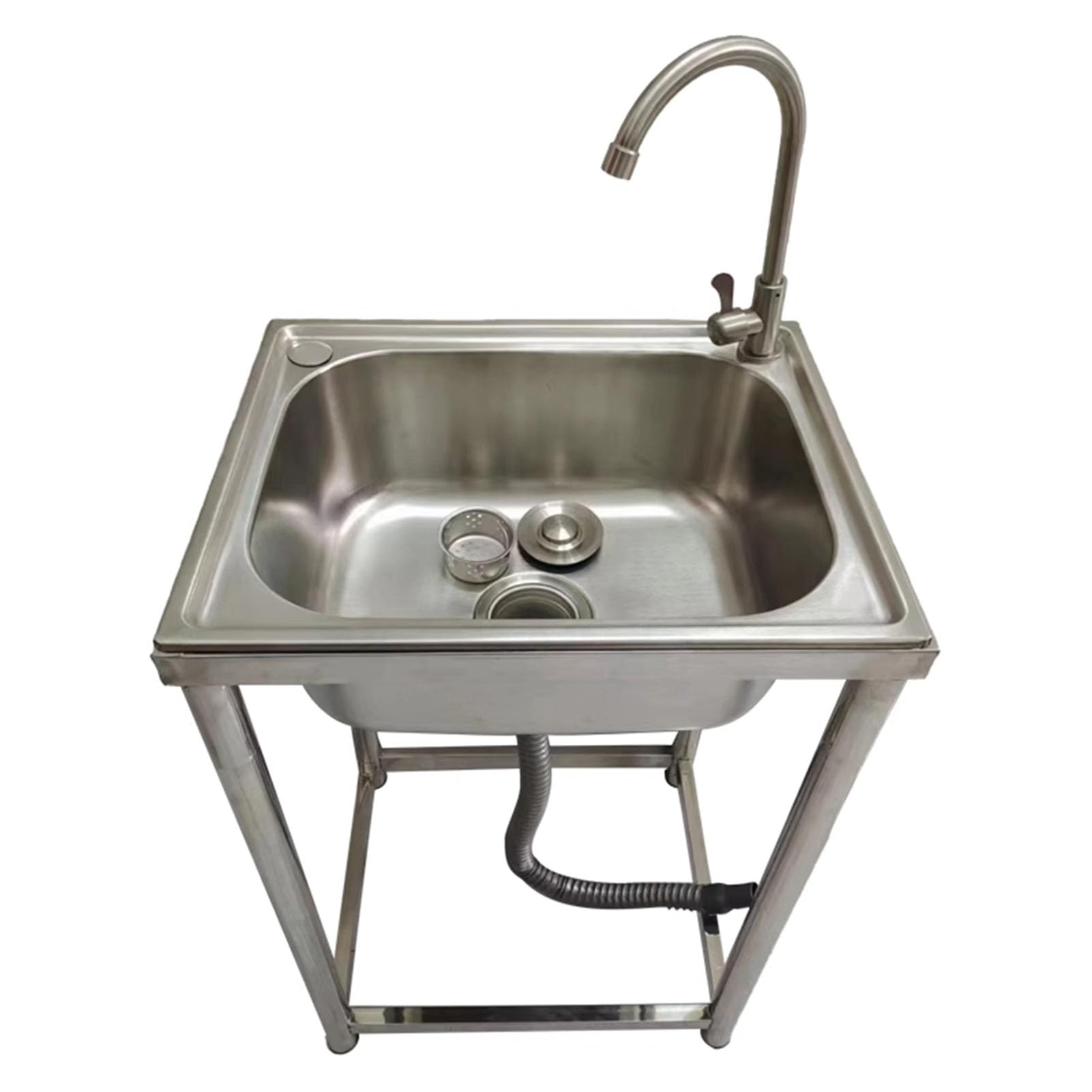 ZYCHSJXA Stainless Steel Single Bowl Sink, Freestanding Kitchen Utility Sink with Faucet, Outdoor Sinks hot and cold water tap for Garage, Restaurant, Laundry Room