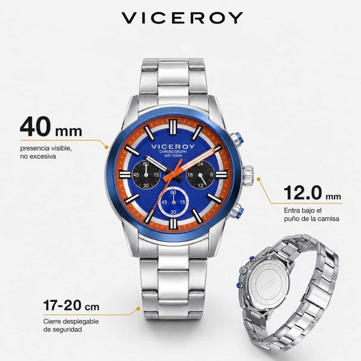 Viceroy Reloj Hombre Analógico de Acero - Acabado Bitono - 40 mm - Movimiento de Cuarzo - Cronógrafo - 401507
