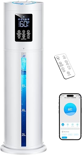 Humidificador inteligente de 8L para habitación grande, humidificadores de llenado superior para dormitorio con difusor, 7 luces de color,