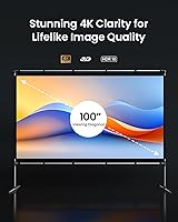 Vista 2 de JMGO 100 inch Projector Screen, 4K/3D/HDR Support, Anti-Wrinkle, High Contrast, Front & Rear Projection, Easy Setup for Home Theater, Outdoor