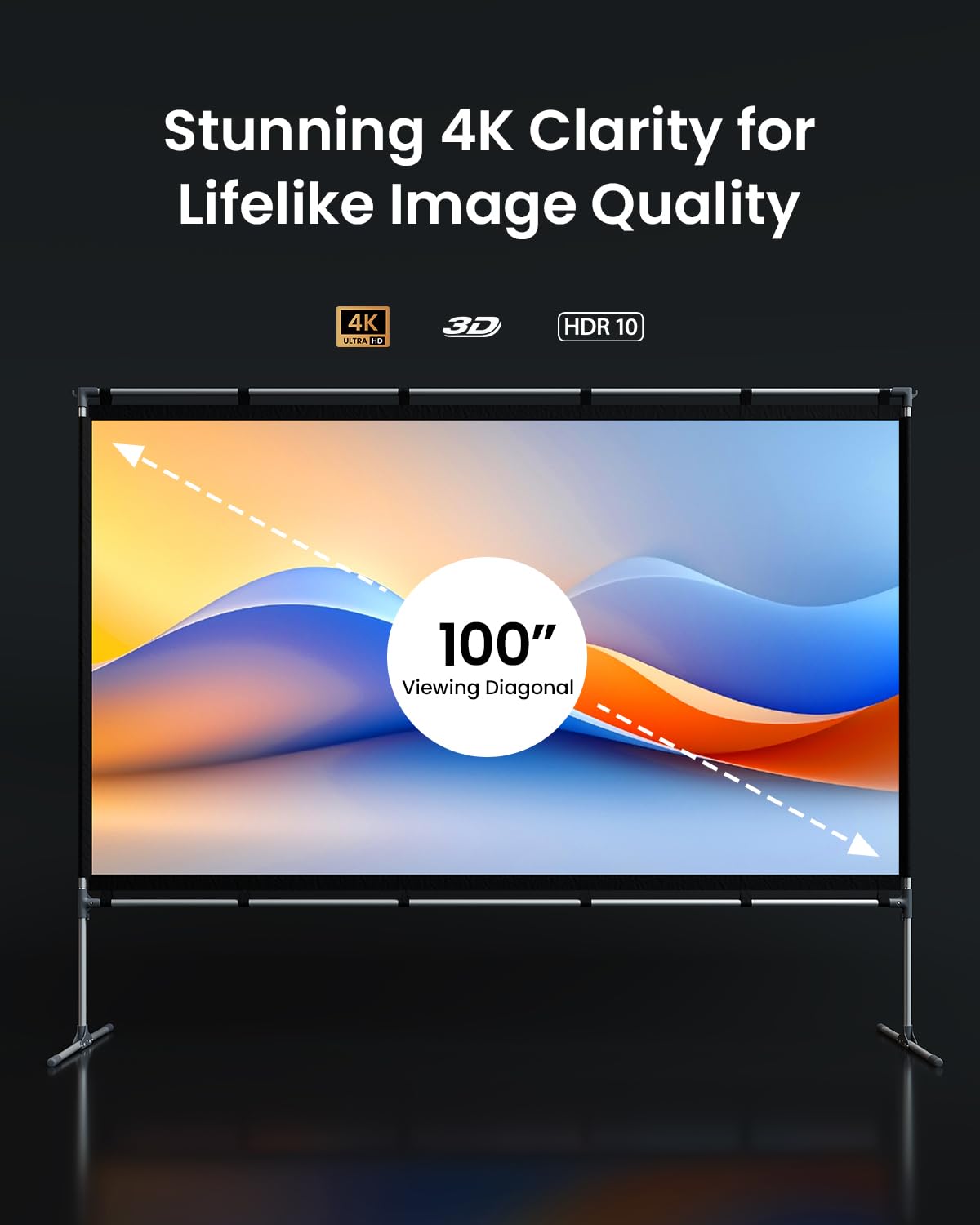 JMGO 100 Zoll Projektorleinwand, 4K/3D/HDR-Unterstützung, Anti-Falten, hoher Kontrast, Front- & Rückprojektion, einfache Installation für Heimkino, Outdoor-Filme, Büro & Gaming