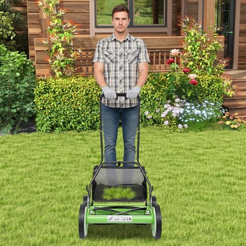 Push Mower, Cylinder Mower, Cordless Garden Mower, 9 Mowing Height Level, 5 Blades, Collection Bag, Suitable for Lawn Mowing in Park Landscaping, Grassland, Forest Gardens - Image 2
