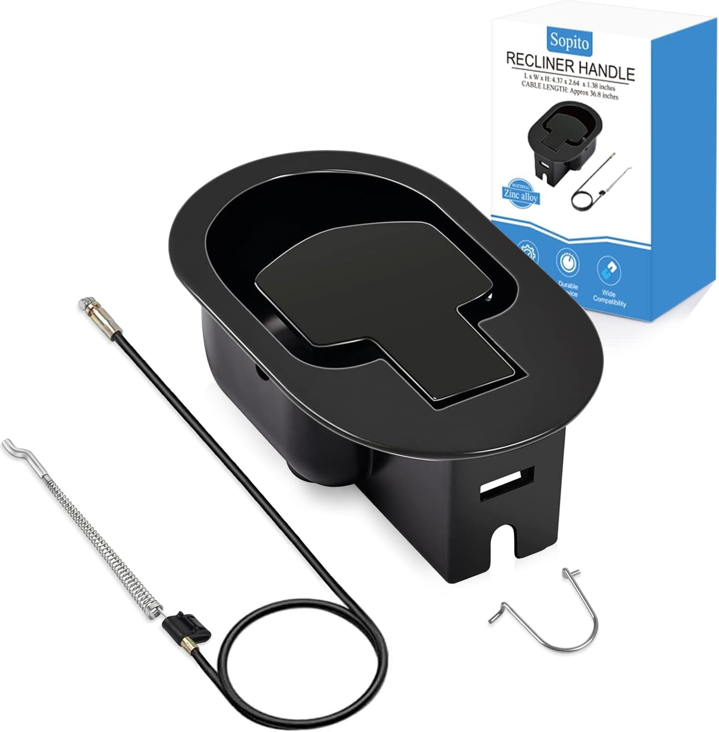 Sopito Universal All-Metal Recliner Handle Replacement, Recliner Cable Pull Replacement Parts Fits to Lazy Boy, Ashley and Most Electric Sofa Chairs, Exposed Adjustable Cable from 4.7 to 5.2inch