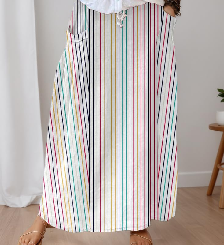 Women's Boho High Elastic Waist Maxi Skirt Summer Casual Flowy Floral Print Loose Long Skirts with Pockets2