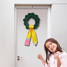Back to School Pencil Wreath Sash for Front Door Yellow Teacher Appreciation Door Pencil Monogram Satin Wreath Sash for Party Supplies