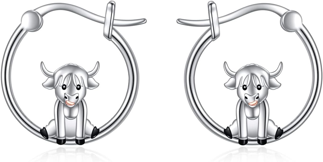 VONALA Cute Animal Hoop Earrings 925 Sterling Silver Mermaid / Hamster / Cow /Pig / Highland Cow / Hedgehog / Dinosaur / Bee / French Bulldog / Giraffe / Elephant / Ladybug / Celtic Huggie Hoop Earrings Animal Jewellery Gifts for Women Girls