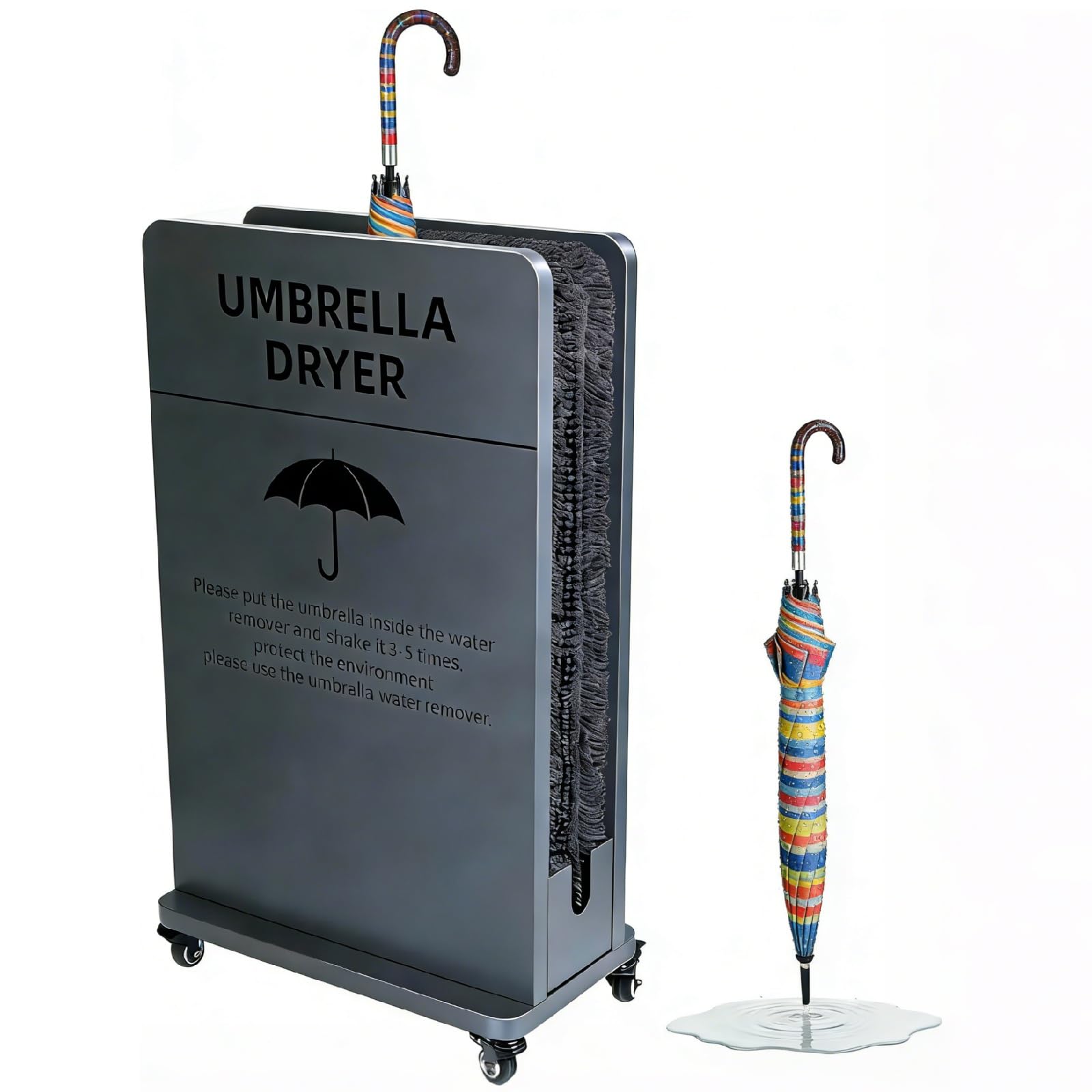 WXPGFEQ Commercial Umbrella Drying Stand, High Absorbency Rack with Lockable Wheels & Removable Water Tray, Ideal for Hotel Lobby, Office, and Public Spaces