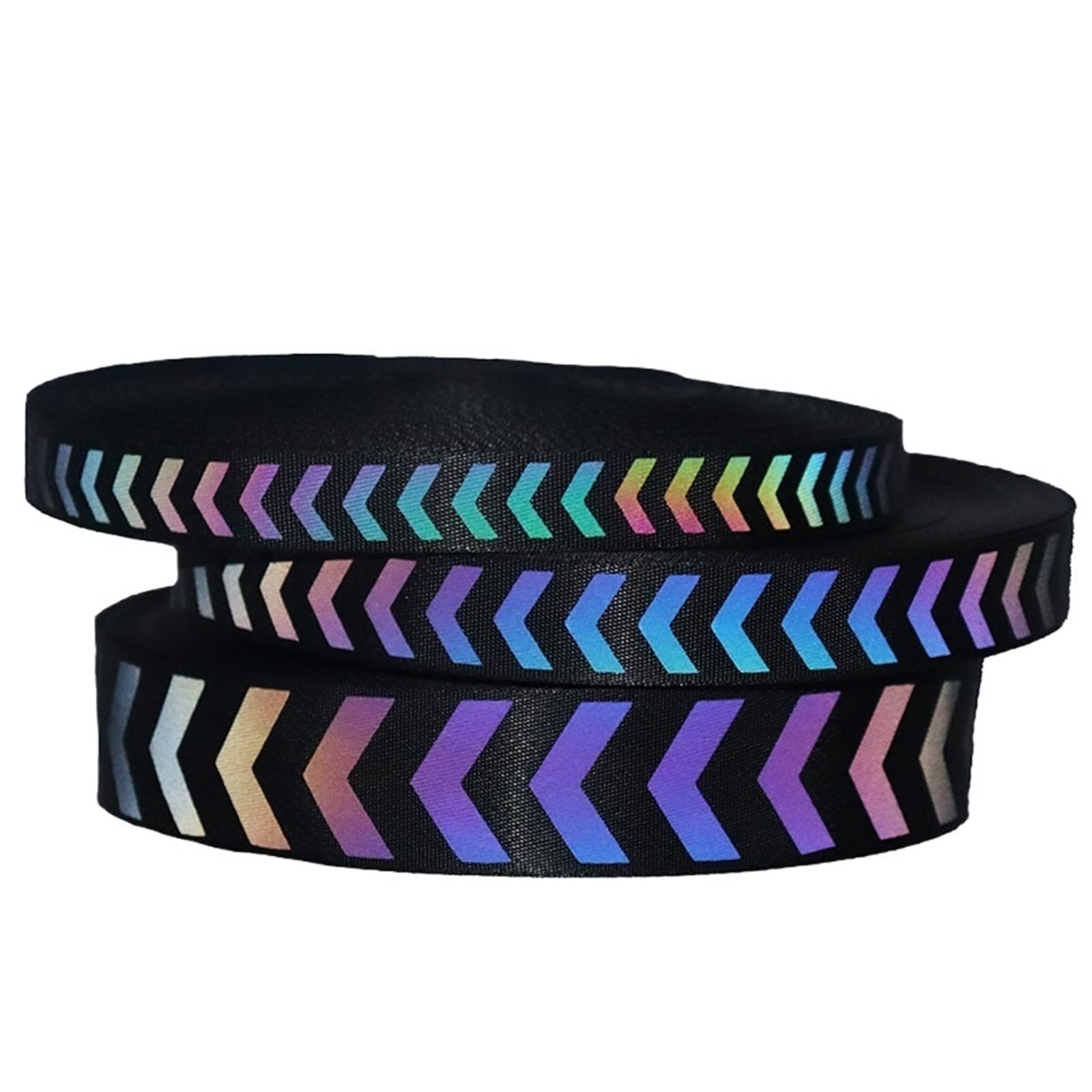 Cinta Reflectante Para Coser Correas reflectantes de arcoíris con cinta negra, accesorios ropa gradiente mágico for Collar o llaveros for mascotas(3.8cmx10meters)