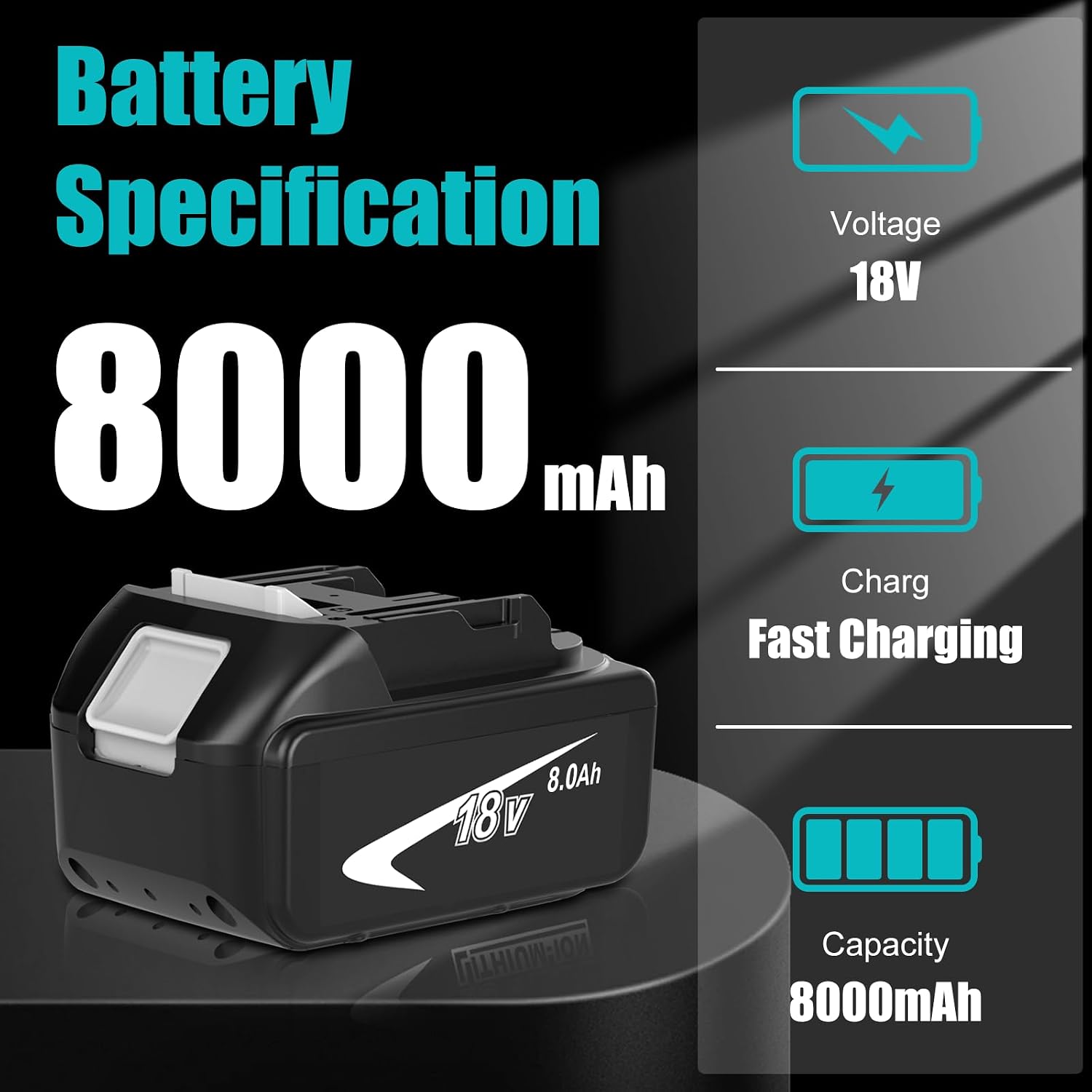 2-Pack 8000mAh High Capacity Replacement for Makita 18V Battery Bl1860B image 2