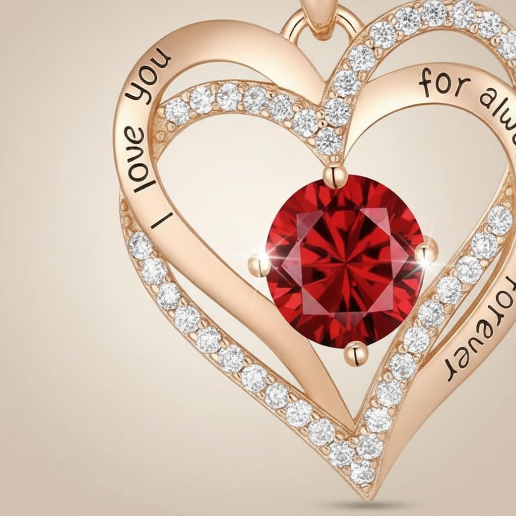 Flower Heart Moissanite Emerlad Birthstone Jewelry Necklaces, S925 Silver Pendant for Women, 18K Gold Plated Jewelry for Her Wife Girlfriend Daughter Mom for Anniversary Birthday Gift - Red - Image 3