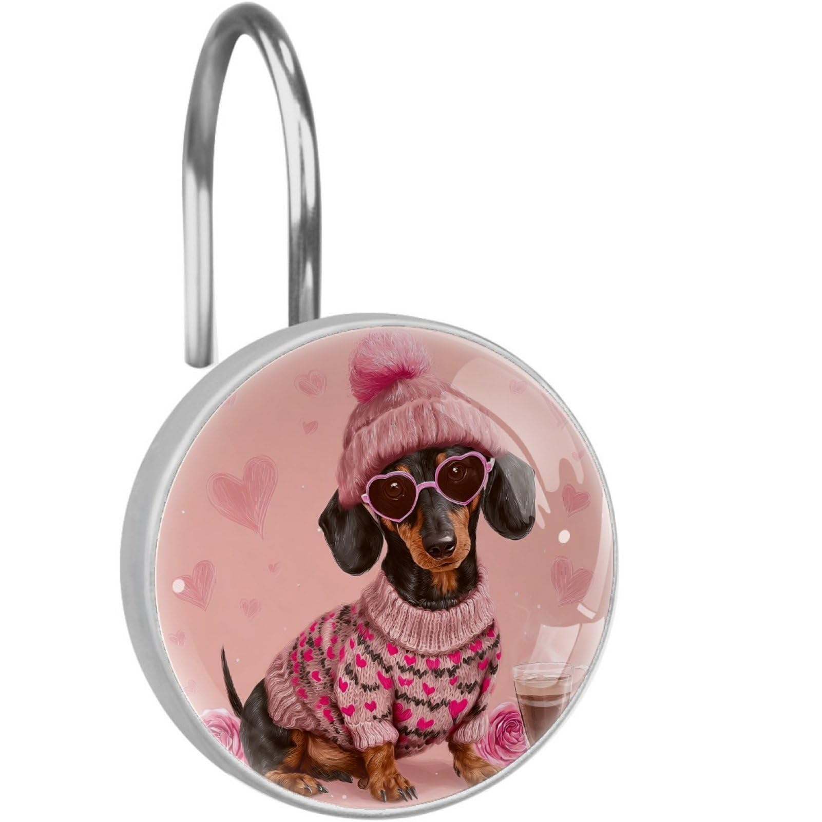 VAPOKF Shower Curtain Hooks, 12PCS Pink Sausage Dog Shower Curtain Hook for Bathroom Decors Home Bedroom