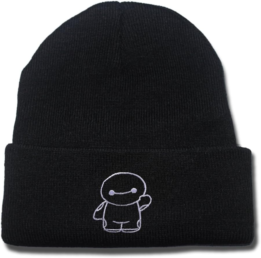 QIANGWEI Big Hero 6 Baymax Logo Beanie Fashion Unisex Embroidery Beanies Skullies Knitted Hats Skull Caps Black