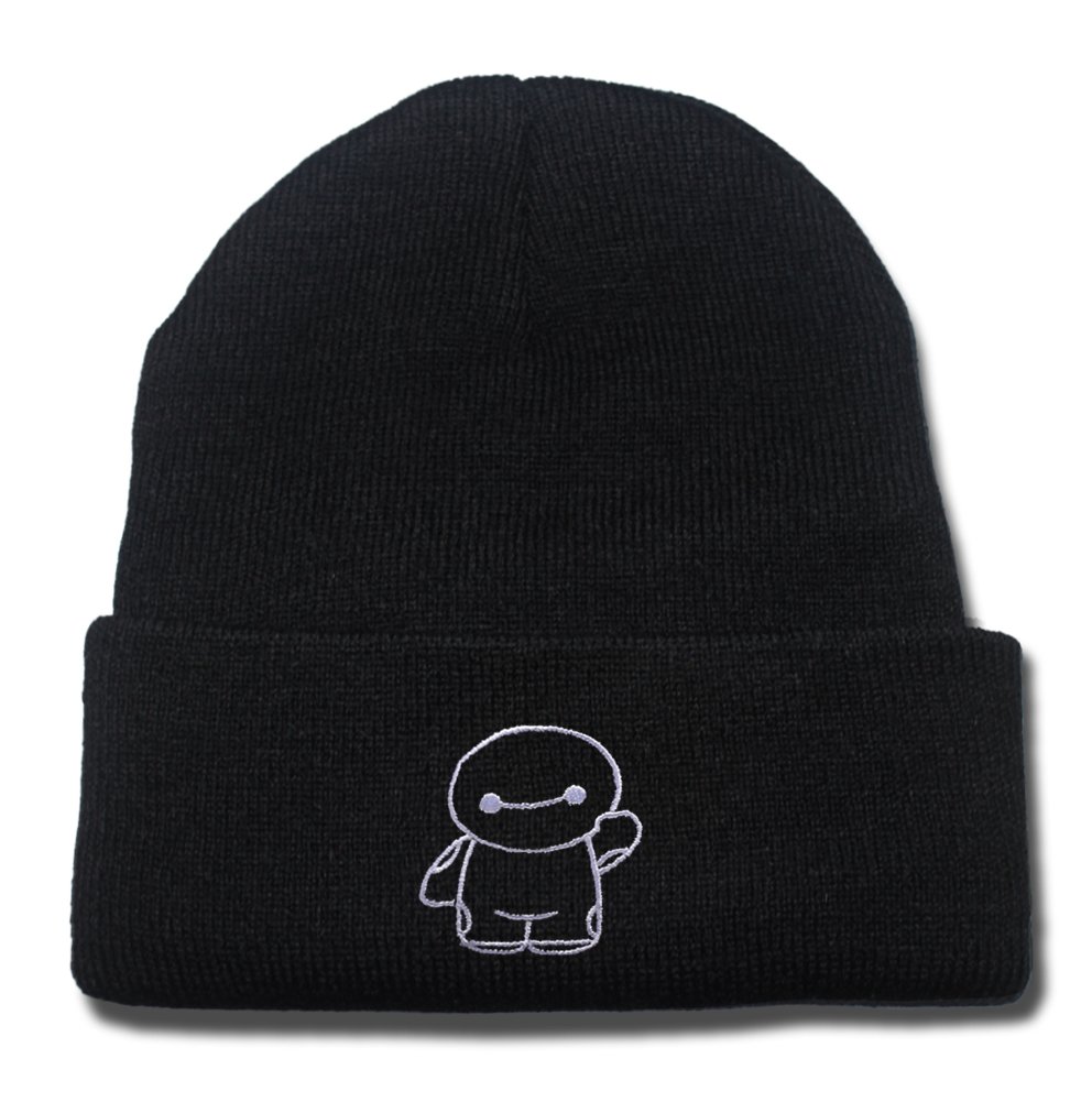 QIANGWEI Big Hero 6 Baymax Logo Beanie Fashion Unisex Embroidery Beanies Skullies Knitted Hats Skull Caps Black