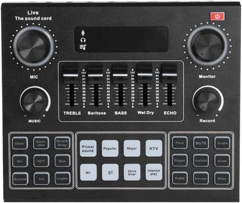 Healifty Portable Audio Mixer Live Sound Card with Voice Changer for Phone and Laptop, External Sound Card for Live Streaming and Podcasting, Compact Vocal Effects Processor with Noise
