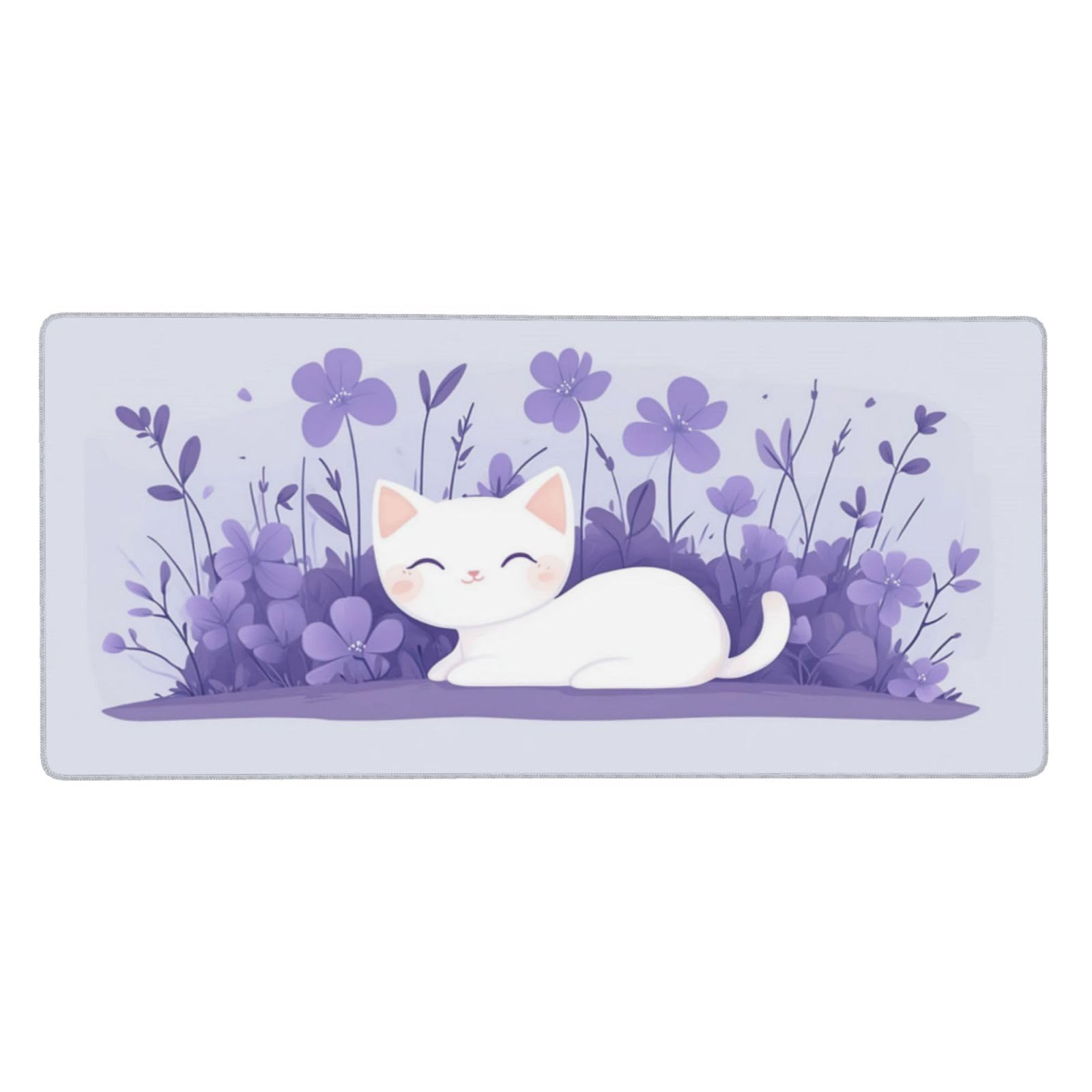 Tappetino Mouse XXL Fiore & Gatto, 100 x 50 cm Tappetino da Scrivania G485 | Tappetino per Mouse, Base in Gomma Antiscivolo, Superficie Impermeabile, Bordi Cuciti, Tappetino Scrivania per Ufficio, Gioco