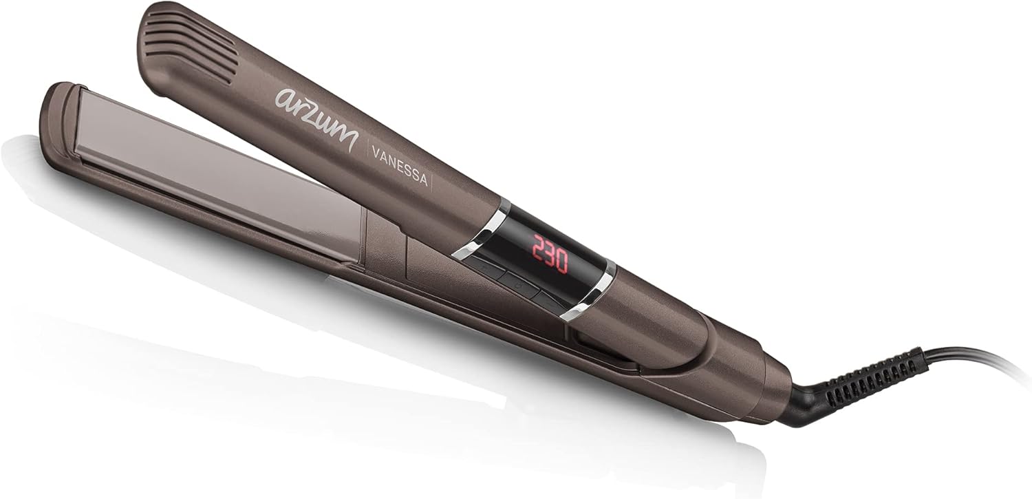 Arzum AR5021 Electric Hair Straightener in Mink color with LED display showing 230 degrees Celsius.