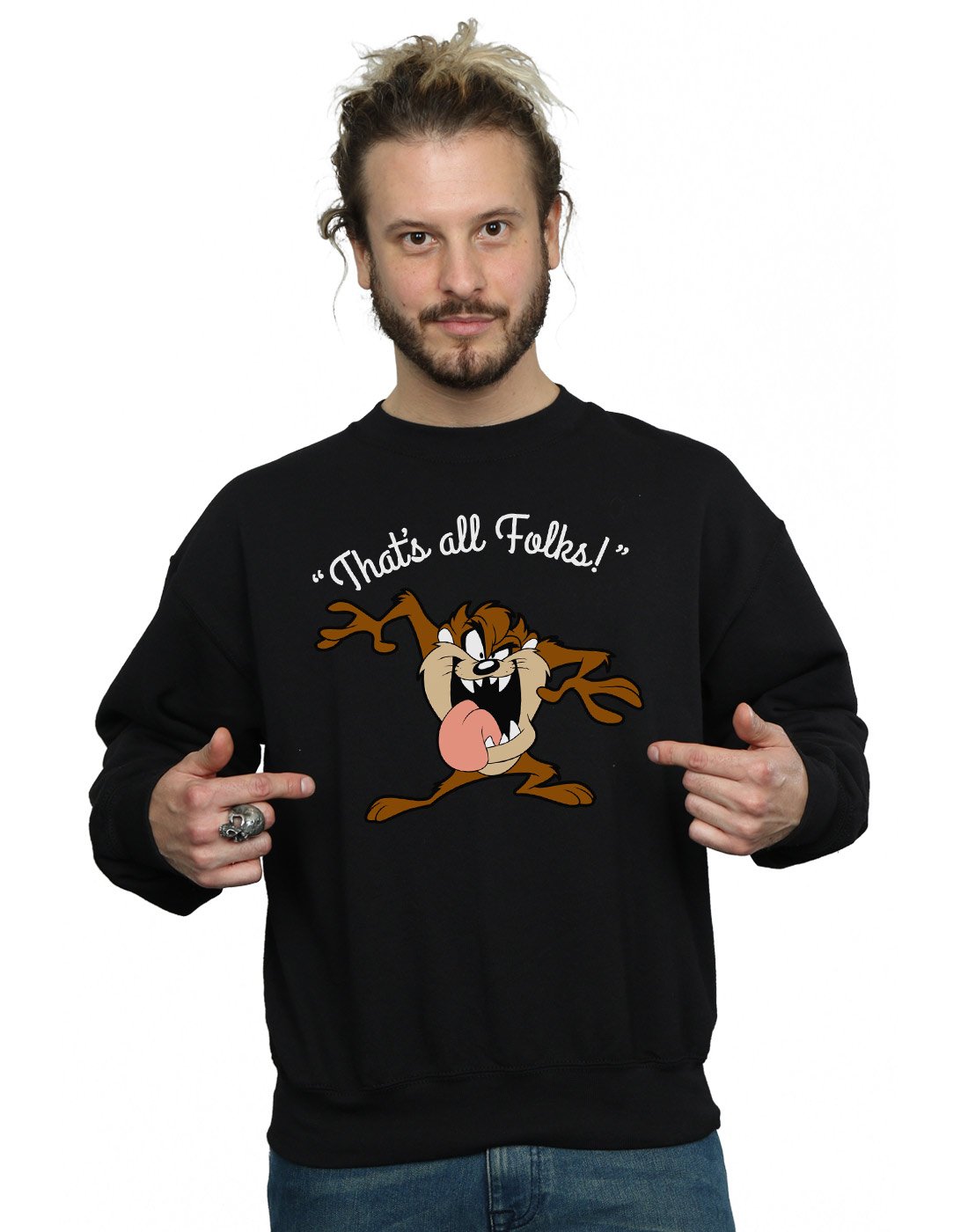 LOONEY TUNES Men's Taz That's All Folks Sweatshirt Medium Black