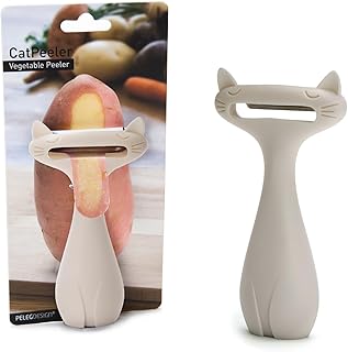 PELEG DESIGN CatPeeler Sparschäler Katze – Lustiger Gemüseschäler für Kartoffeln, Karotten & Obst, Pendelschäler mit Edelstahlklinge, Originelles Küchenzubehör & Geschenk für Katzenfans (Weiß)
