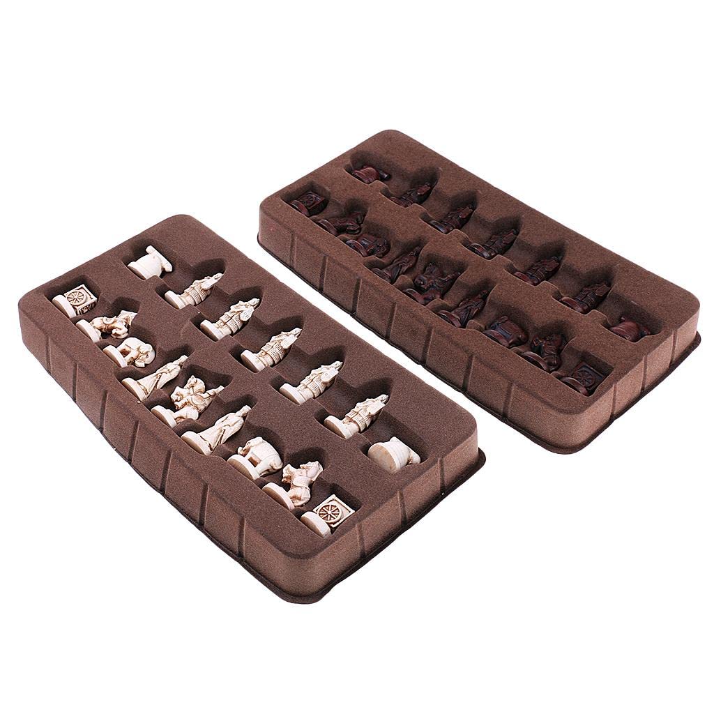 misppro Piezas de ajedrez tradicional chino portátil de terracota de resina de ajedrez