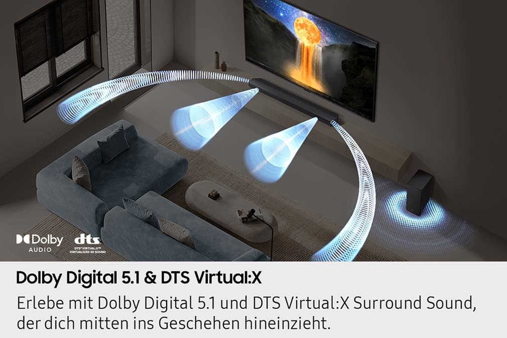 SAMSUNG HW-B760GF B-Series 5.1-Kanal-Soundbar für Fernseher, TV-Lautsprecher mit kabellosem 6,5"-Subwoofer, Dolby Digital 5.1 und DTS Virtual:X, Q-Symphony, Game Mode, Adaptive Sound