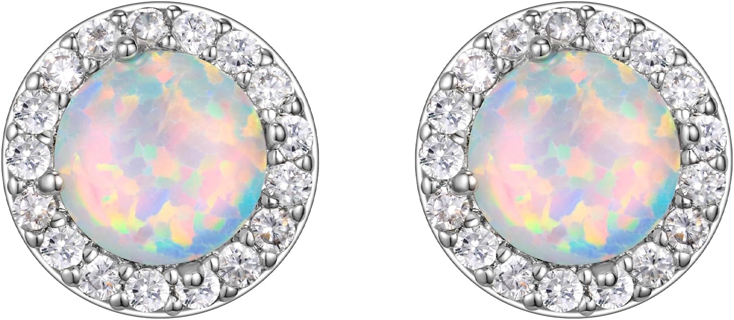 SWEETV Cubic Zirconia Stud Earrings, 8mm Round Cut, Rhinestone Hypoallergenic Earrings for Women & Girls